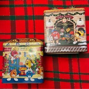 Vintage M&M'S Christmas Train & Toy Tins with Red and Green Design (2 piece set)
